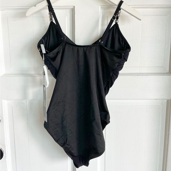 Nwt MagicSuit Isabel One Piece Black Ruffle Beaded Ruched Swimsuit - Picture 4 of 9